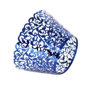 Close-up of laser-cut vine patterns on metallic blue cupcake wrappers for party decor - Mirror Dark Blue