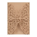 Detail of laser-cut floral pattern on vintage kraft paper wedding invitation envelope - Champagne Gold