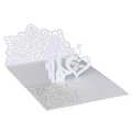 Detail of 3D laser cut wedding invitation with Mr & Mrs silhouette and lace texture - White