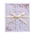 Elegant laser-cut white branch invitation card with beige ribbon bow and floral insert - White