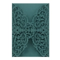 Detail of laser-cut hollow floral pattern on a dark cyan wedding invitation card - Dark Green