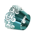 Laser-cut metallic blue cupcake wrappers with elegant hollow lace floral patterns - Mirror Indigo