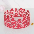 Macro shot of red laser-cut paper cake border with intricate hollow floral textures - 8 Inch / Pearlescent Red