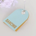 Elegant blue and gold dancing wine glass cards for party table seating arrangements - 10cm / Pearl Light Blue + Gold