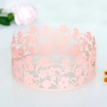Detailed laser-cut pink flower crown cake wrap with elegant hollow floral pattern for party - 8 Inch / Pink