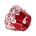 Exquisite laser-cut red metallic cupcake wrappers with elegant scrollwork patterns - Mirror Red