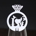 Laser-cut white diamond ring paper card with LOVE motif for wedding glass decoration - White