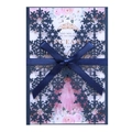 Winter laser-cut snowflake invitation set with navy blue ribbon and floral inner card - Magic Blue