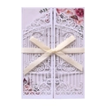 Invitation de mariage découpée au laser avec décor floral et ruban en soie - Blanc