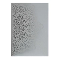 Detailed laser-cut mandala pattern on white pearlescent paper for wedding invitations - Silver Grey