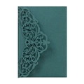 Detail of laser-cut filigree floral and heart patterns on dark green wedding card - Dark Green