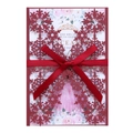 Detail of burgundy laser-cut snowflake invitation with a satin ribbon and floral insert - Dark Red