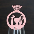 Pink glitter diamond ring wine glass card with heart and love cutout for wedding decor - Pink