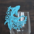 Laser-cut blue fish flower glass card decoration for wedding party and banquet - 9cm / Sky Blue