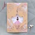 Elegant laser-cut wedding invitation featuring bride and groom silhouette on kraft paper - Beige Gold