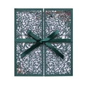 Elegant laser-cut dark green wedding invitation with satin ribbon and floral inner card - Dark Green