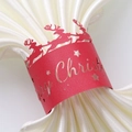 Anillos de servilleta rojos cortados por láser con trineo de renos y Feliz Navidad - Rojo Perlado