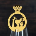 Golden glitter love diamond ring card for wedding wine glass and party table decoration - Gold
