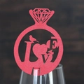 Sparkling red glitter diamond ring and LOVE heart wine glass card for wedding party decor - Pearlescent Red