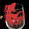 Red laser-cut goldfish wine glass card decoration for wedding and party glass ornament - 9cm / Customizable