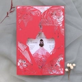 Detailed laser-cut wedding invitation featuring elegant silhouette and floral patterns - Pearlescent Red