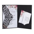 Elegant laser-cut wedding invitation set with floral inner card and RSVP card on white - Black