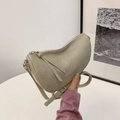 Chic beige half-moon dumpling bag in pleated PU leather with adjustable shoulder strap - Off-white
