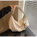 Grande borsa tote bianco crema con tracolla regolabile e ciondolo a forma di coniglio - Con Ciondolo / Bianco Sporco