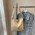 Sac seau minimaliste en toile beige avec bandoulière réglable et étiquette en cuir - Kaki (Sans Pendentif)