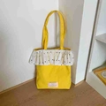 Borsa tote in tela gialla con balza a pois e manici lunghi a tracolla - Giallo