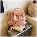 Sac à dos rose en similicuir avec motif ours et pendentif smiley pour femme - Rose