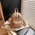 Mini sac à dos en cuir kaki avec motifs de feuilles et double fermeture éclair chic - Marron