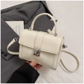 Chic beige mini crossbody bag in glossy PU leather with silver metal lock closure - Type B Off-White Leather