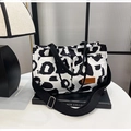 Canvas tote bag with black and white cow print, double handles and wide shoulder strap - Black (Black & White Cow Print)