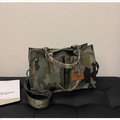 Large camouflage canvas tote bag with adjustable shoulder strap and front utility pocket - Green (Forest Camouflage)
