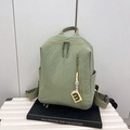 Minimalist light bean green nylon backpack for women with vertical zip and B-charm - Green