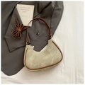 Beige canvas crescent shoulder bag with brown trim and adjustable crossbody strap - No Pendant / Khaki