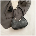 Dark grey denim half-moon underarm bag with silver heart pendant and adjustable strap - No Pendant / Black