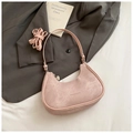 Pink suede hobo bag with a heart-shaped gold charm and versatile double shoulder straps - No Pendant / Pink