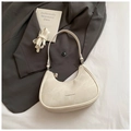 Minimalist beige suede hobo bag with adjustable strap and Bafansha & Bag print - No Pendant / White