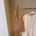 Bohemian hollow out handwoven khaki tote bag with braided handles for beach casual style - Khaki No Pendant