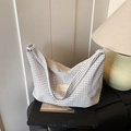Bolso tote de lona a cuadros blancos y negros con parche de cuero minimalista TZIME - Cuadros Blanco y Negro