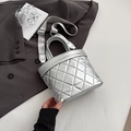 Silver quilted crossbody bag with metallic finish and adjustable wide fabric strap - Silver