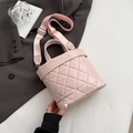 Sweet pink quilted crossbody bag with adjustable wide strap and metallic lettering - Pink