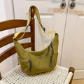 Mustard green hobo bag in nylon fabric featuring a circular M logo and adjustable strap - Green