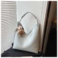 Light blue faux leather hobo shoulder bag with a cute bear plush keychain accessory - Blue (With Pendant)
