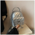 Mini silver metallic backpack with classic quilted diamond pattern and chain straps - Silver
