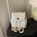 Quilted star pattern white bucket backpack with silver metal turn-lock and chain handle - White