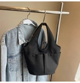 Black canvas tote bag with pleated double pockets and casual shoulder strap style - Black