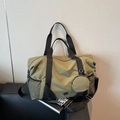 Olive green large travel bag with detachable coin purse and adjustable strap - Green